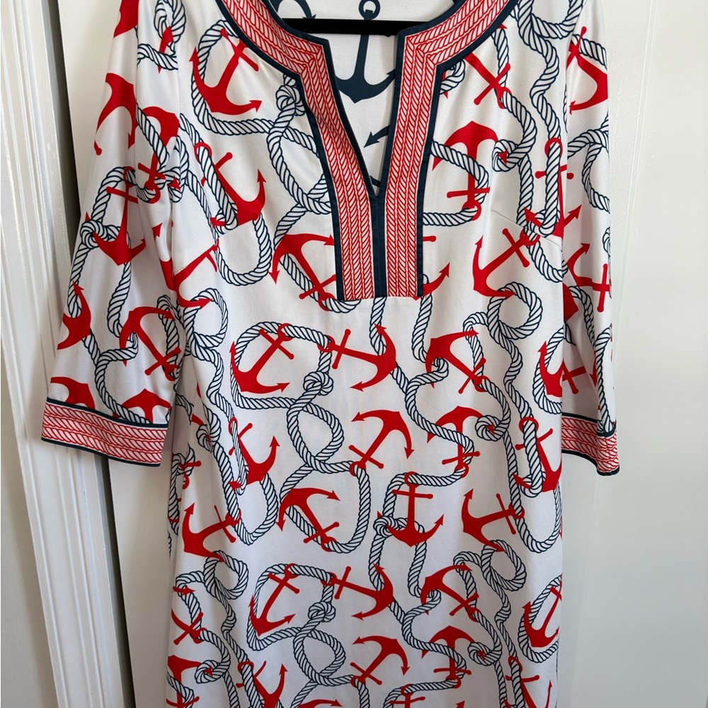 Gretchen Scott Red & White Anchors Away Dress Woman’s Size Large